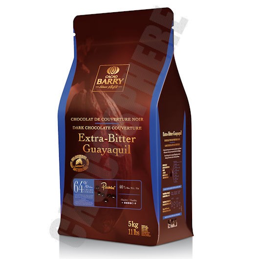 Cacao Barry Guayaquil Pistoles 64% Extra-Bitter Dark Chocolate Discs - 5 kg